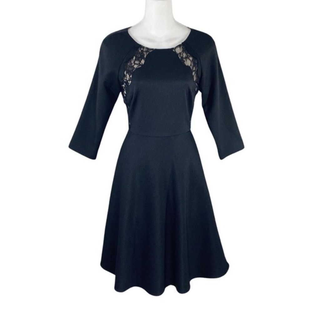 Antonio Melani black lace inset fit flare dress 0 D29
